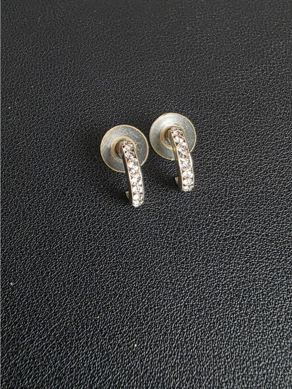 Crystal-Trim Silver Curved Stud Earrings - Women Jewelry